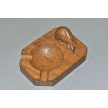 A ROBERT THOMPSON OF KILBURN MOUSEMAN OAK ASHTRAY, with signature carved mouse, length 10cm (