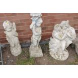 TWO COMPOSITE GARDEN FIGURES, one figure of a couple of lovers standing 74cm high, the other of a