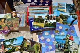 POSTCARDS & COLLECTORS COINS, 300+ postcards, 70 from the early 20th Century and 230 from the mid-