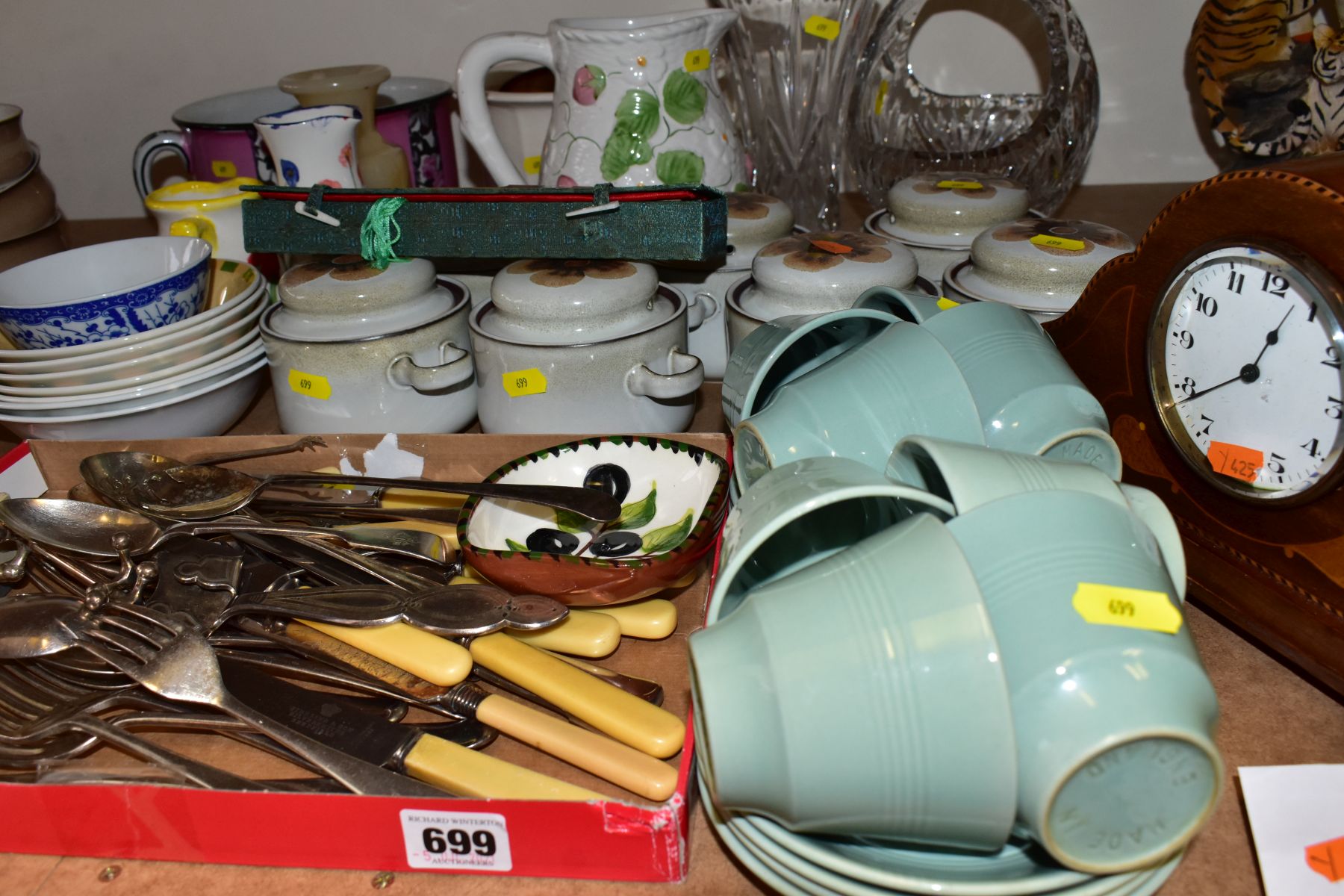 CERAMICS, METALWARE AND GLASS, ETC, to include seven 'Westbury' Denbyware twin handled soup bowls