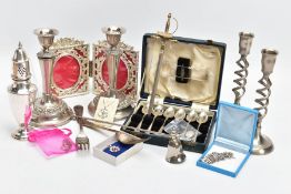 A SELECTION OF ITEMS, to include silver jewellery two gate bracelets, one hallmarked 'J.A Main