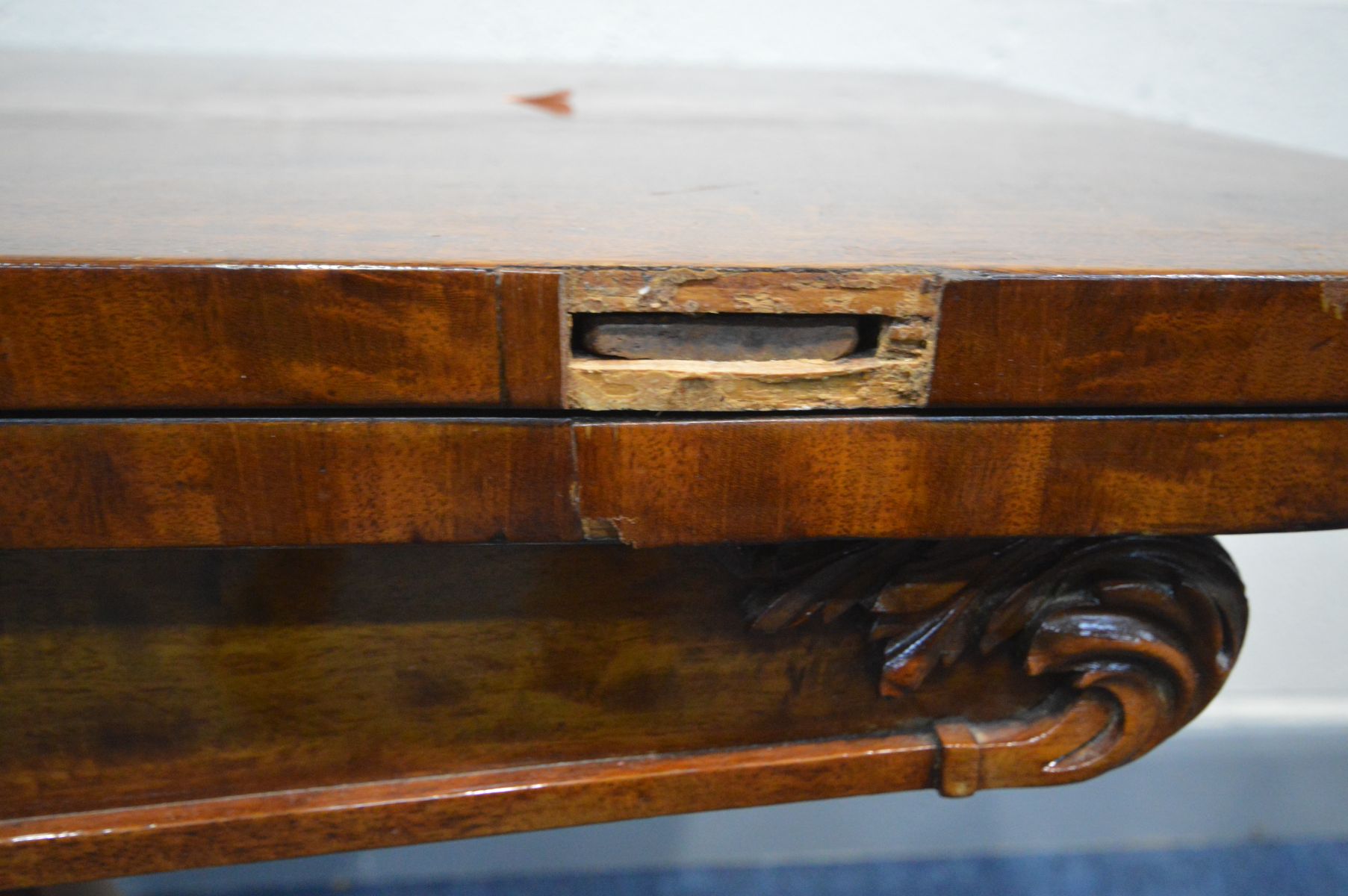 A VICTORIAN MAHOGANY TEA TABLE, canted front corners, fold over top, on a shaped octagonal - Image 5 of 6