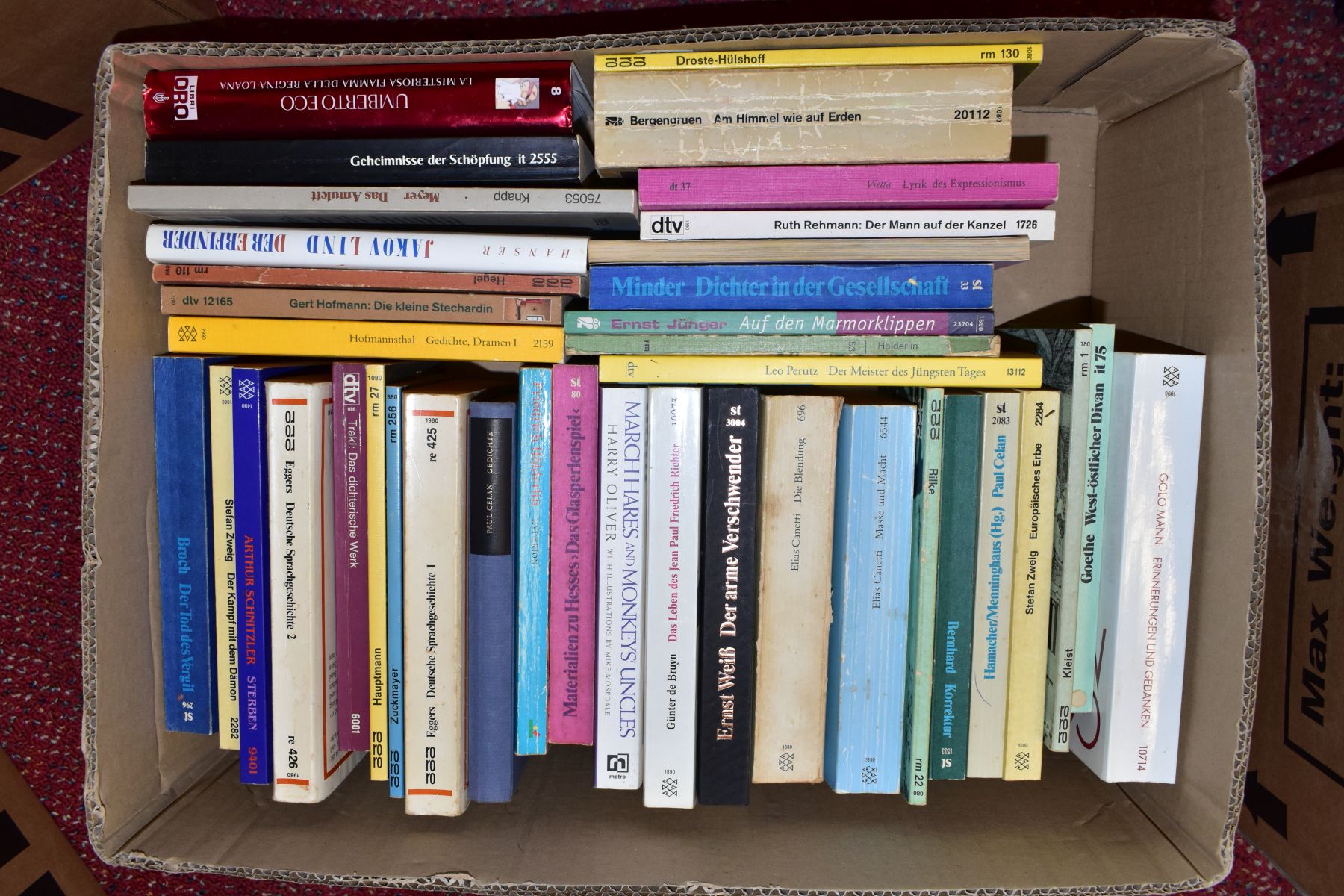 SIX BOXES OF BOOKS, mostly philosophy and German literature, to include works on Goethe, Heideger, - Image 3 of 7
