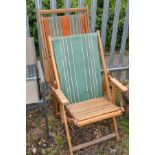 TWO MID 20TH CENTURY DECK CHAIRS with fabric backs and slatted seats width between arms 49cm (2)