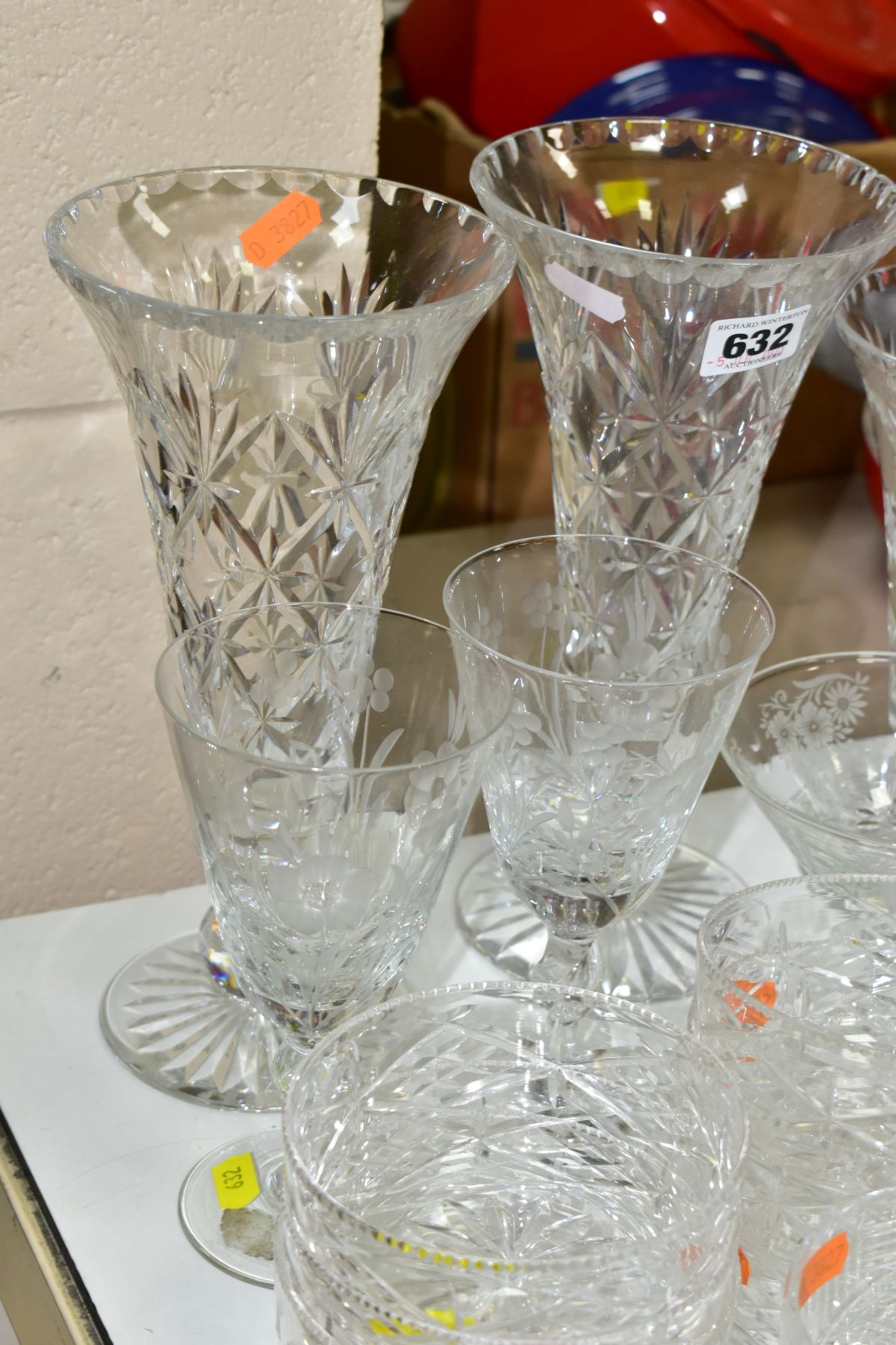 A GROUP OF MOSTLY CUT GLASS, including a pair of Royal Brierley Crystal goblets with engraved - Image 3 of 7