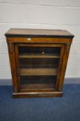 A VICTORIAN WALNUT, EBONISED AND MARQUETRY INLAID PIER CABINET, with brass mounts, width 80cm x