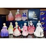 NINE ROYAL DOULTON FIGURES, comprising Harmony HN4096 (boxed), Goody Two Shoes HN2037 (boxed),