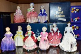 NINE ROYAL DOULTON FIGURES, comprising Harmony HN4096 (boxed), Goody Two Shoes HN2037 (boxed),