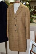 A LADIES BARBOUR 100% WOOL TWEED BURLEIGH COVERT KNEE LENGTH COAT, viscose/polyester lining, size