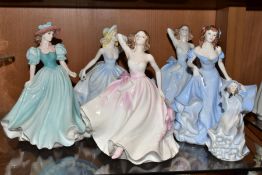 SIX COALPORT LADY FIGURES, comprising 'Bonnie Lass', blue X to the base, height 12cm and five Ladies