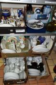 SIX BOXES AND LOOSE CERAMICS AND GLASS ETC, to include six 19.5cm plates and an oval platter,
