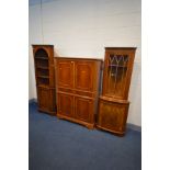 A YEW WOOD DRINKS CABINET, with two drawers and double cupboard doors, width 104cm x depth 46cm x