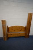 A PINE 4FT6 BEDSTEAD, with side rails and slats (with screws)