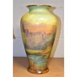 A ROYAL WINTON BALUSTER VASE HAND PAINTED WITH 'WINDSOR CASTLE', signed B Austin, the underside with