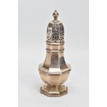 A 1930'S SILVER SUGAR CASTER, eight plain polished sides on top of a stepped base, approximately