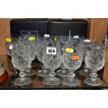 A SUITE OF THIRTEEN STUART CRYSTAL WINCHESTER PATTERN WINE GLASSES, with two related cardboard