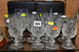 A SUITE OF THIRTEEN STUART CRYSTAL WINCHESTER PATTERN WINE GLASSES, with two related cardboard