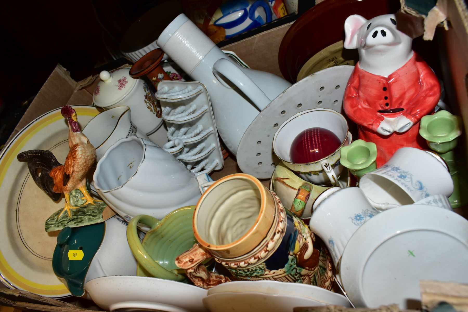 FIVE BOXES OF MISCELLANEOUS CERAMICS, including West German vase with fat larva shoulders, Denby - Image 4 of 11