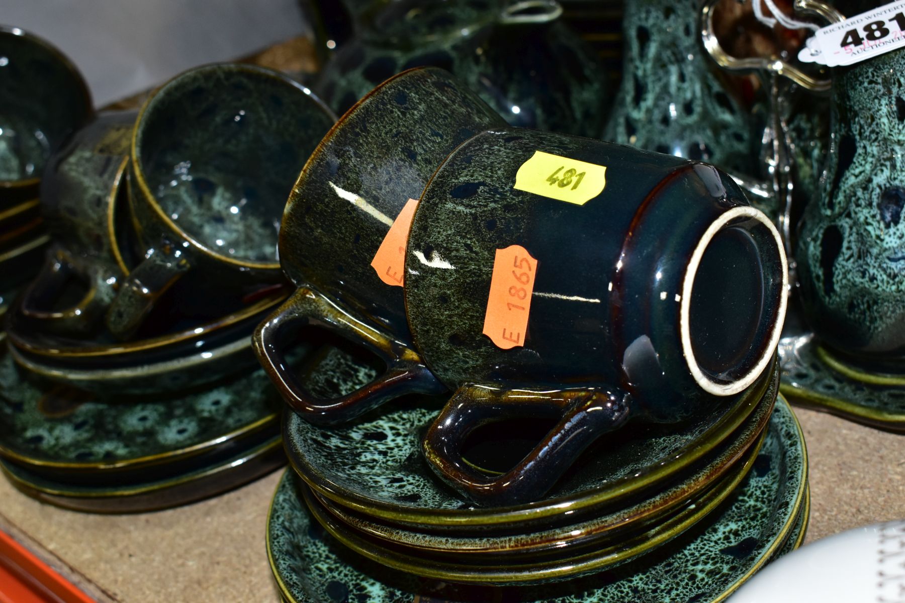 A FOSTERS POTTERY GREEN GLAZED BREAKFAST SET, ETC, comprising six oval plates, teapot, milk jug, - Image 3 of 11
