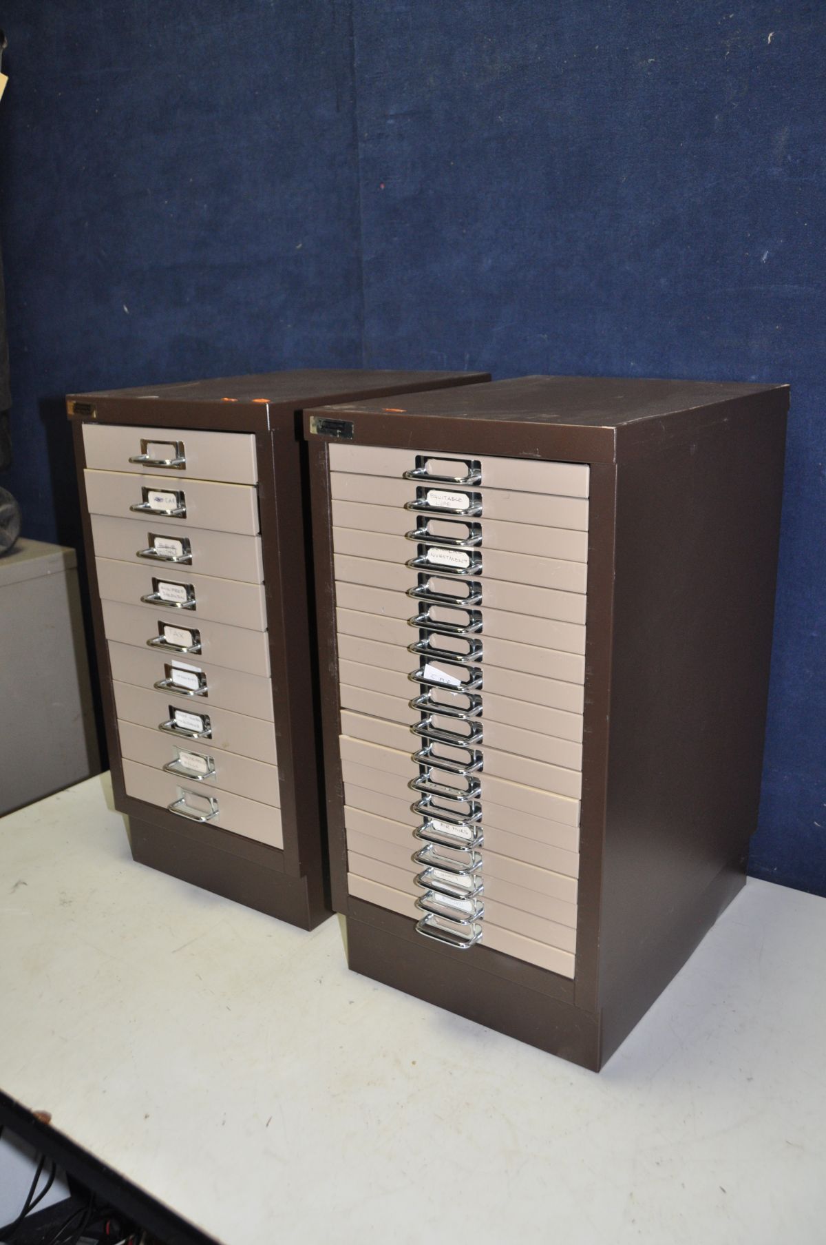 TWO TRIUMPH METAL FILING DRAWERS width both 31cm, depth 42cm and height 60cm, one with 9 drawers the - Image 2 of 2