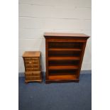 A SMALL YEW WOOD CHEST OF ASSORTED DRAWERS, width 38cm x depth 29cm x height 77cm along with similar