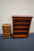 A SMALL YEW WOOD CHEST OF ASSORTED DRAWERS, width 38cm x depth 29cm x height 77cm along with similar