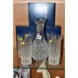 A STUART CRYSTAL 'SHAFTESBURY' CARAFE, together with matching six, boxed highball glasses (7) (