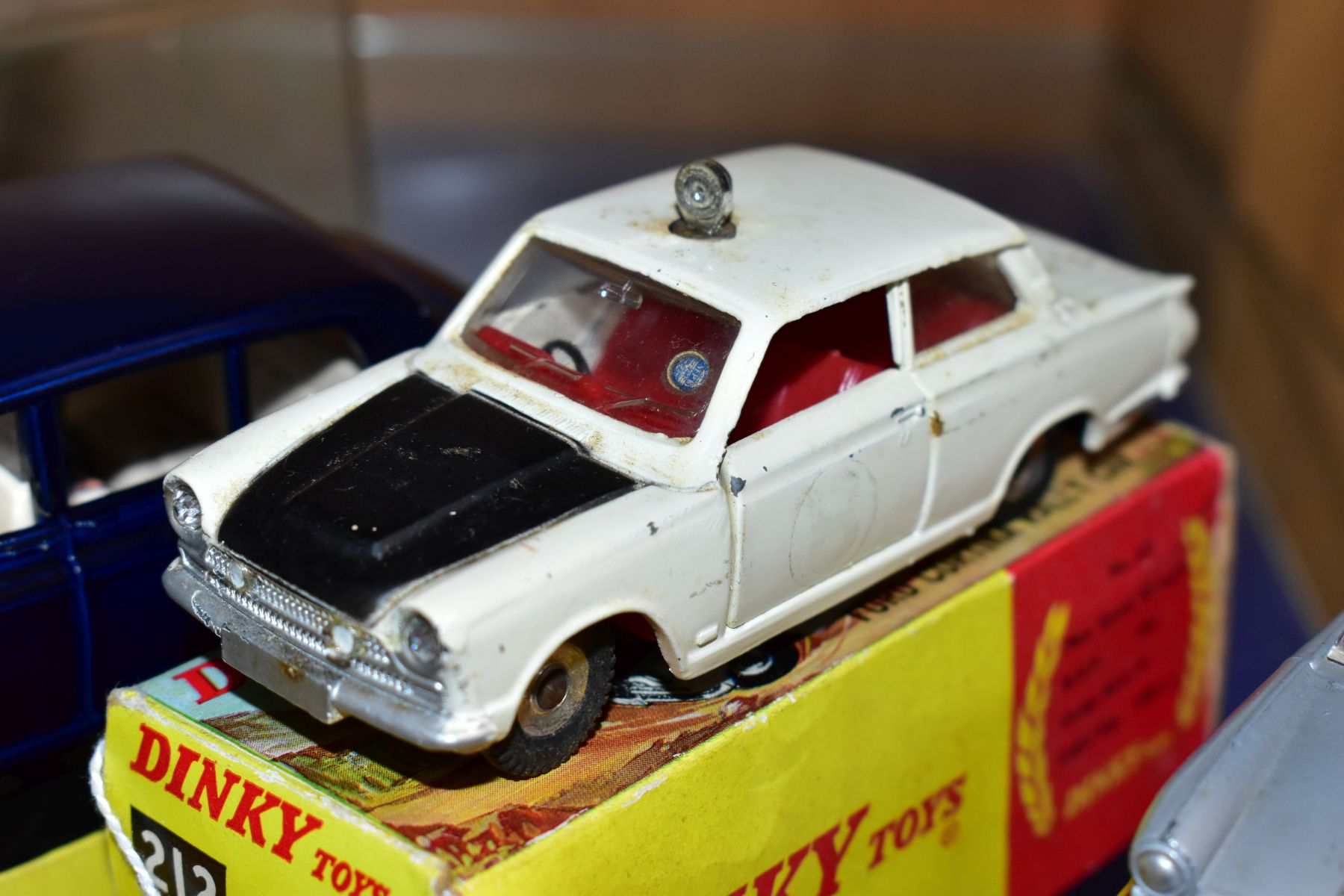 THREE BOXED DINKY TOYS CARS, Truimph Spitfire, No 114 metallic silver grey body, red interior, - Image 5 of 9