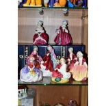 NINE ROYAL DOULTON FIGURES, comprising Lavinia HN1955 (with a box), Peggy HN2038 (with a box), Lydia