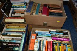 TEN BOXES OF BOOKS, a mixture of hardback and paperback, subjects include modern fiction - Hilary
