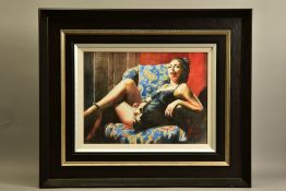 FABIAN PEREZ (ARGENTINA 1967) 'VANESSA ON THE BLUE CHAIR II' a seated portrait of a female figure