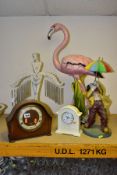 DECORATIVE OBJECTS AND CLOCKS, comprising ceramic Flamingo by Ceramiche Boxer of Italy, height