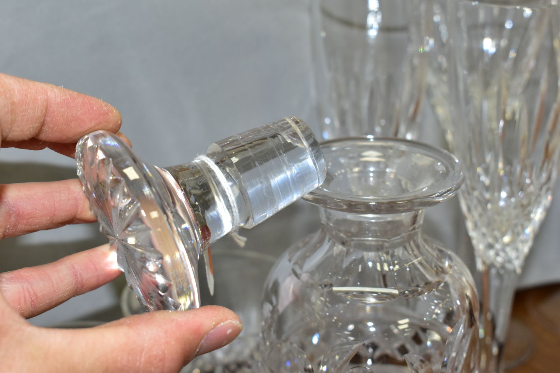 A SUITE OF STUART CRYSTAL DRINKING GLASSES AND A STUART CRYSTAL DECANTER, the decanter of bell shape - Image 7 of 11