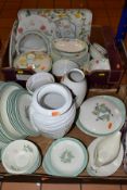 TWO BOXES OF CERAMICS AND A PRINT, WEDGWOOD, 'Woodbury', to include plates, saucers, tureens, soup