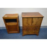A GEORGIAN TWO DOOR CABINET, above three assorted drawers, width 64cm x depth 45cm x height 81cm and