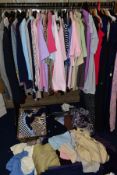 A QUANTITY OF LADIES CLOTHING AND A SMALL QUANTITY OF GENTS CLOTHING, in boxes and loose,