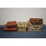 SIX VARIOUS VINTAGE SUITCASES/LUGGAGE, of various sizes, to include three leather and three canvas