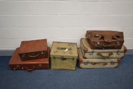 SIX VARIOUS VINTAGE SUITCASES/LUGGAGE, of various sizes, to include three leather and three canvas