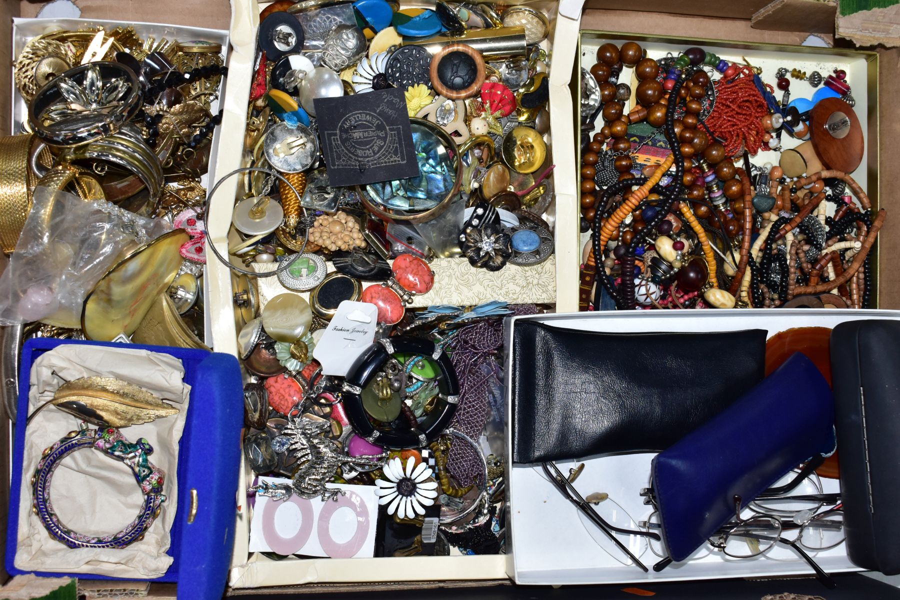 TWO BOXES OF MAINLY COSTUME JEWELLERY, to include a 'Jewelcraft' leaf brooch, a continental - Image 6 of 6