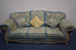 A DURESTA STYLE BLUE UPHOLSTERED SOFA, length 220cm (situated in saleroom)