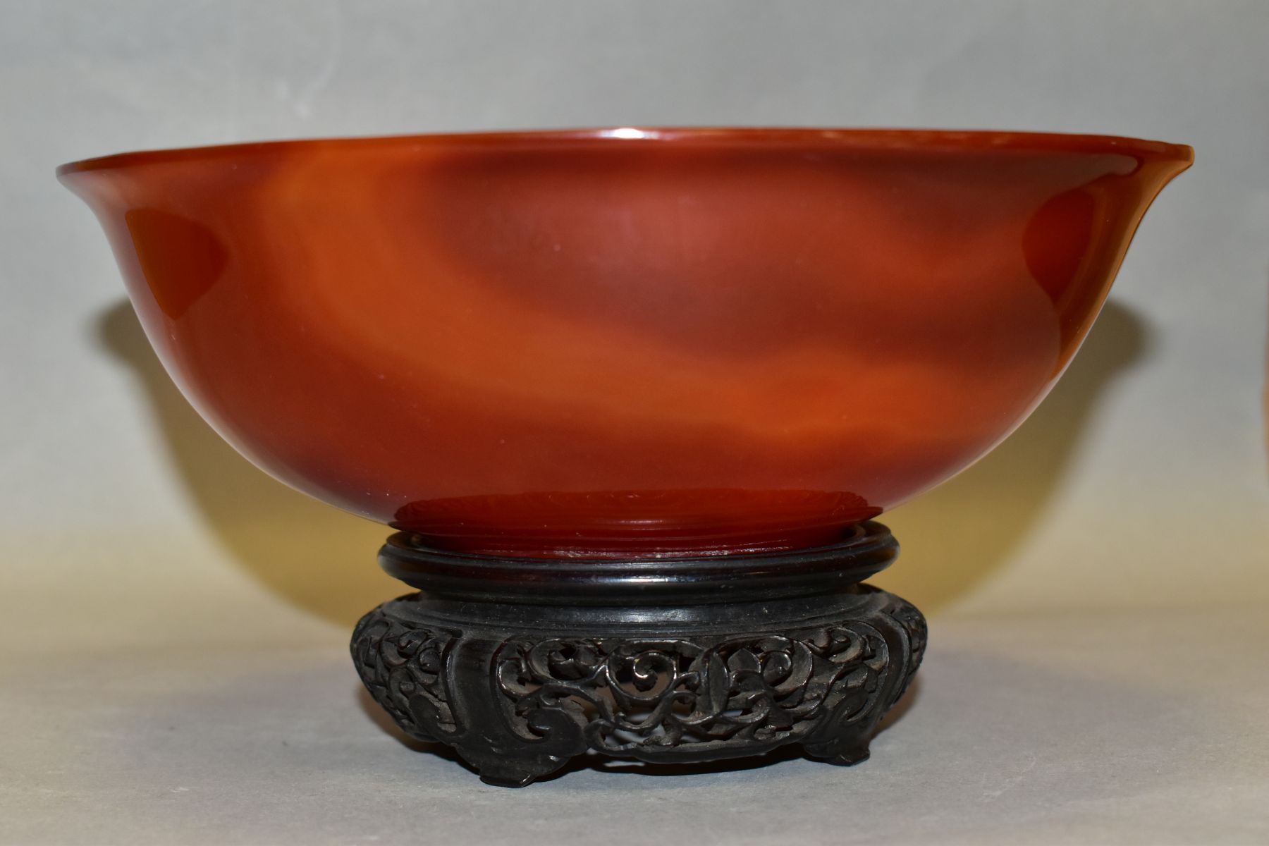 A CHINESE AGATE BOWL, semi translucent striated amber tones, short circular foot, diameter 18.8cm, - Image 2 of 9