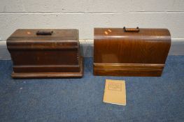 TWO VINTAGE CASED SINGER SEWING MACHINES (no keys and locked)