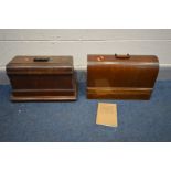 TWO VINTAGE CASED SINGER SEWING MACHINES (no keys and locked)