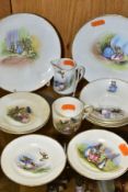 A 1920'S GRIMWADES 'PETER RABBIT' CHILDREN'S PART TEA SET, comprising a cup, four saucers, four