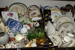 FOUR BOXES OF CERAMICS AND GLASSWARE, including a T G Green speckled grey glazed vase, a Victorian