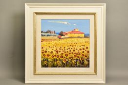 BRUNO TINUCCI (ITALIAN 1947) 'SPLENDORI DELLA TOSCANA II' a landscape of sunflowers before a