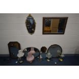 A QUANTITY OF MIRRORS AND LIGHTING to include an oval giltwood bevel edged wall mirror, a
