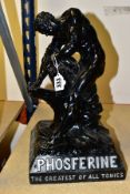 A CAST METAL 'PHOSFERINE TONIC' ADVERTISING FIGURE, of Hercules splitting a tree, painted black,