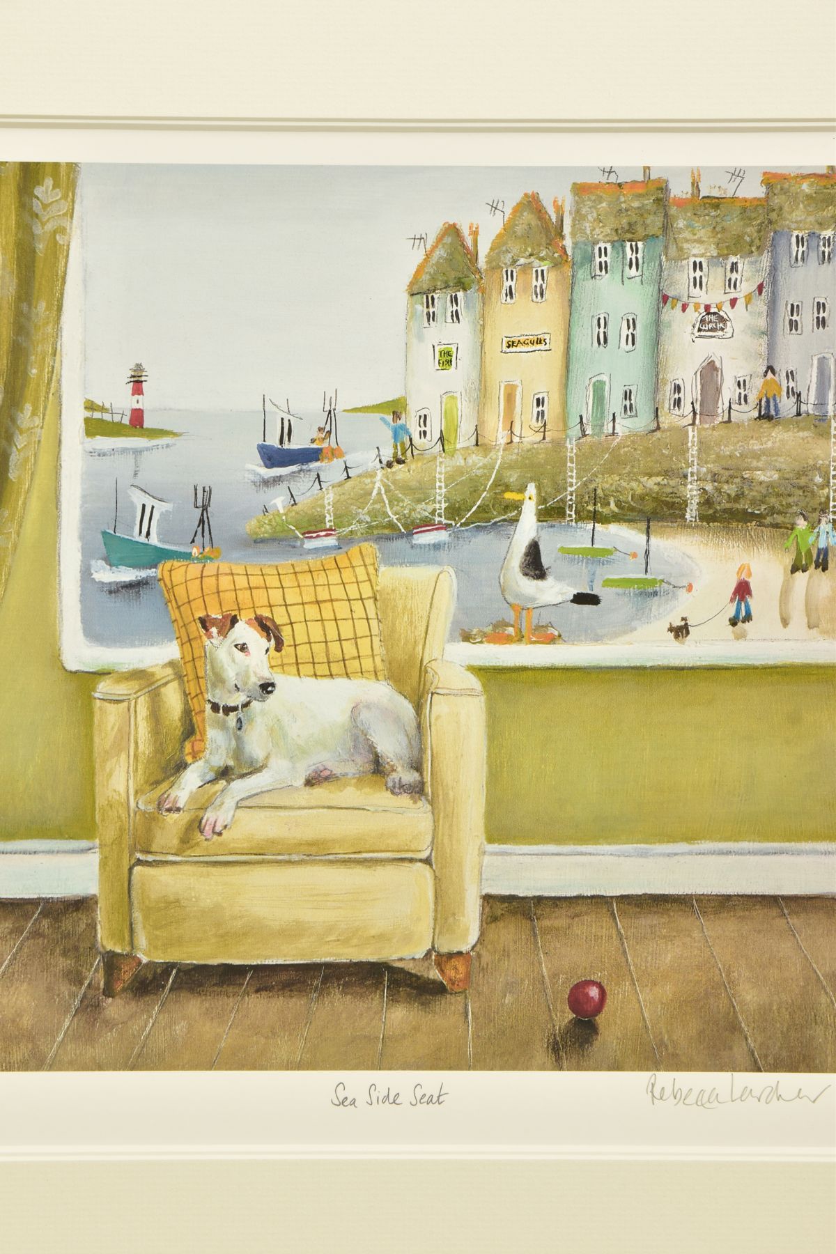 REBECCA LARDNER (BRITISH 1971) 'SEASIDE SEAT' a limited edition print of a dog on a chair 58/195, - Image 2 of 10