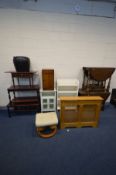 A QUANTITY OF VARIOUS FURNITURE, to include two various mahogany coffee tables, two oak gate leg